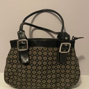Shoulder Bag ~ Nine West  ~ Geometric Print & Faux Leather Trim Retro Y2K Black